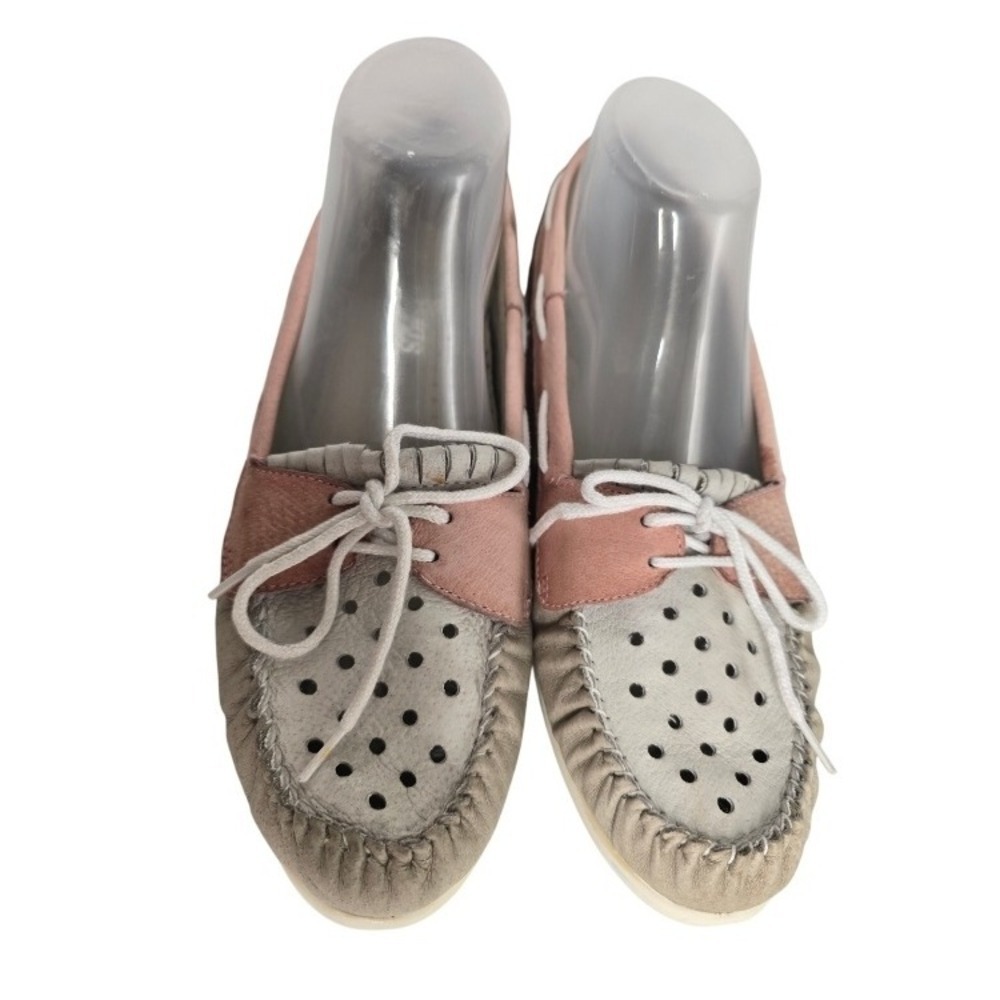 Newports Leather‎ Gray Pink Boat Shoes Women's Size 10M Casual Loafers